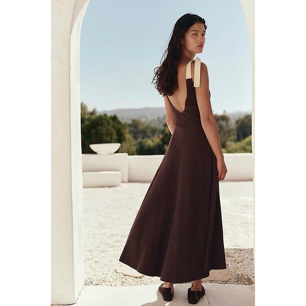 Free People Free-est Cecelia Solid Midi Dress Smocked Sleeveless Cotton S 286717 - Picture 4 of 8
